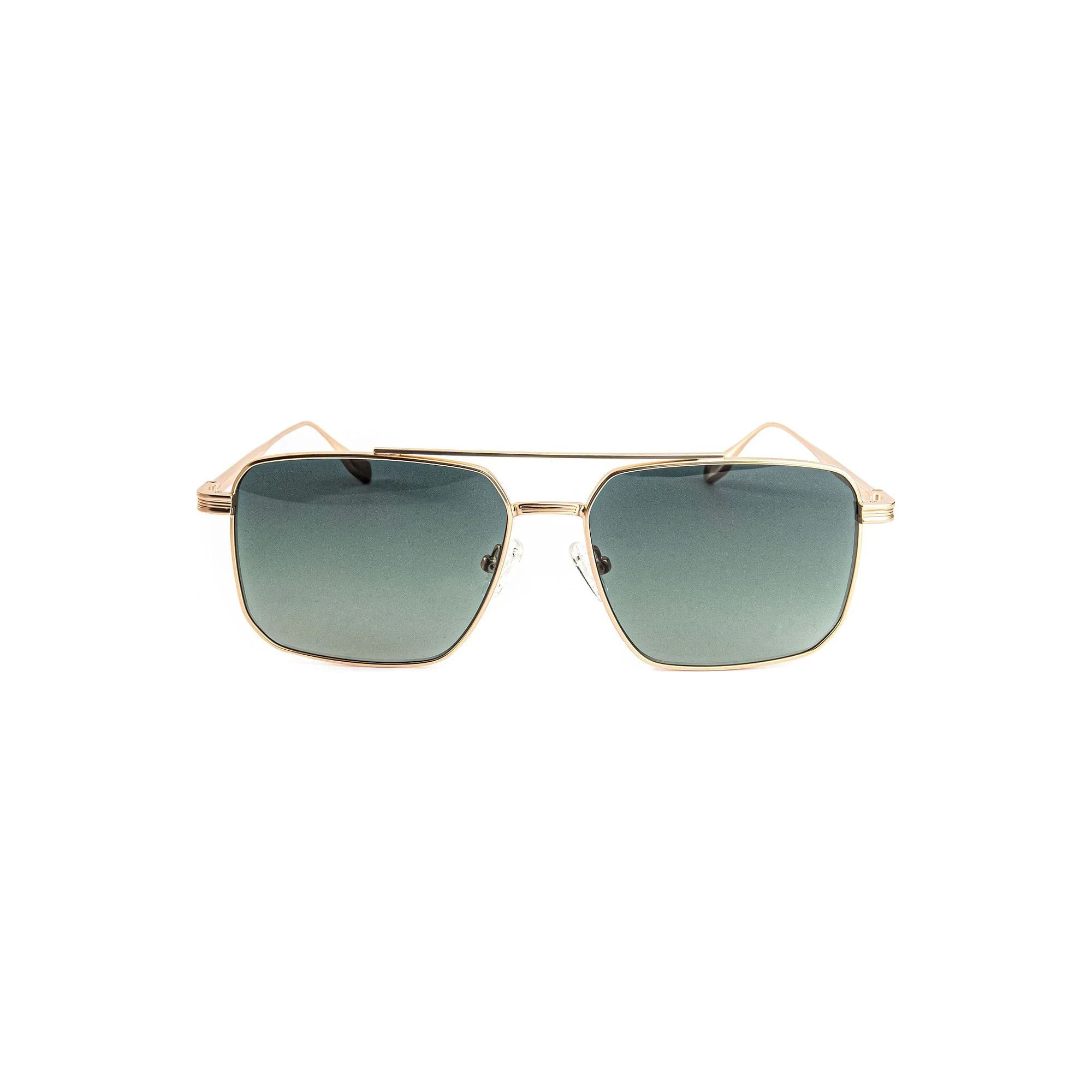 The Conor square metal sunglasses in Gold Green – front view